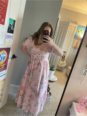 Puff Sleeve Pink Floral Dress